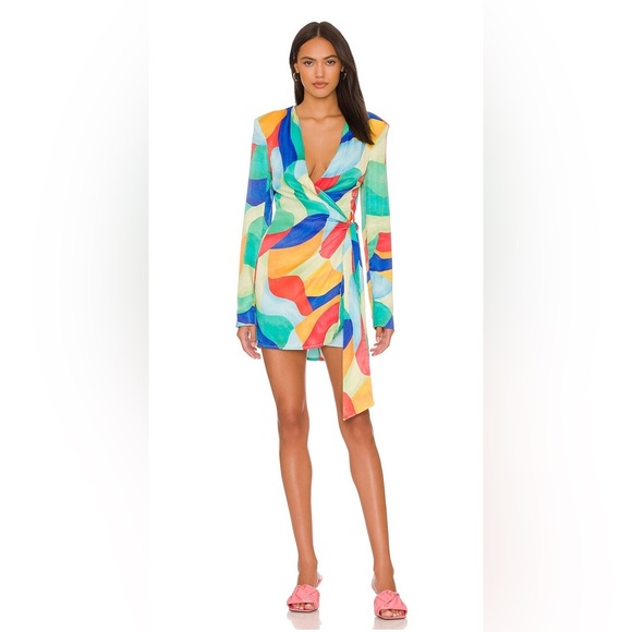 WeWoreWhat Vibrant Blue and Green Mini Dress - Picture 1 of 10